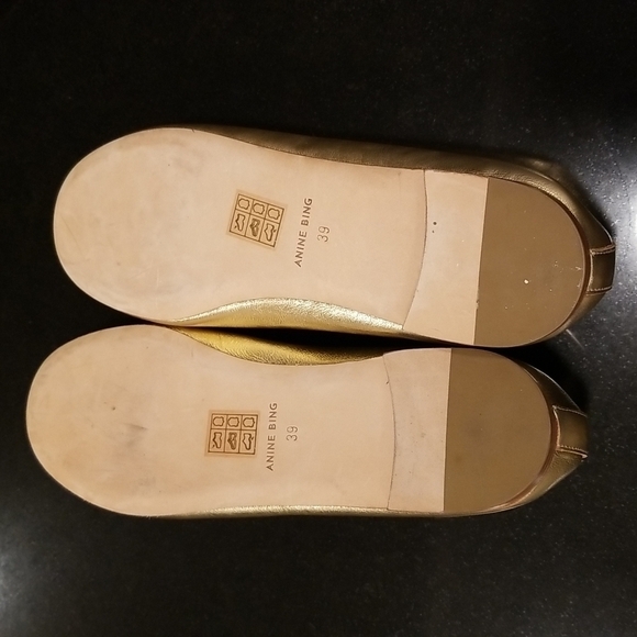 💕ANINE BING💕 Ballerinas ~ Leather Ballerina Flats Gold 39 NWOT - Picture 14 of 15